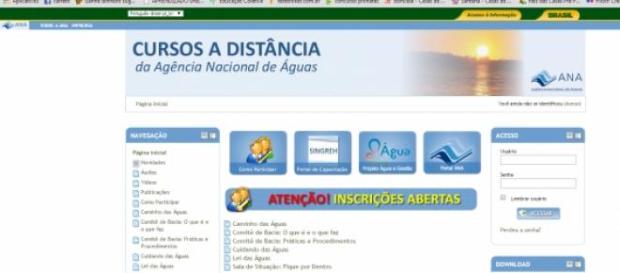 Foto/Reprodução do site com cursos a distância ANA Foto/Reprodução do site com cursos a distância ANA