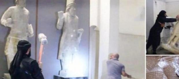 Milicianos del Isis destruyendo esculturas Milicianos del Isis destruyendo esculturas