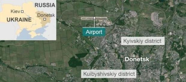 Donieck - mapka ukazująca strefę ostrzału Donieck - mapka ukazująca strefę ostrzału