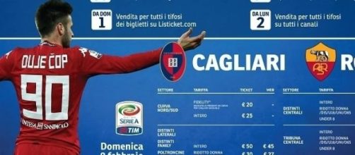 Cagliari-Roma, 22ª giornata serie A l'8 febbraio