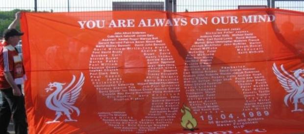 A familiar banner in Liverpool: Justice for the 96 A familiar banner in Liverpool: Justice for the 96