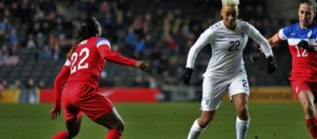 Lianne Sanderson was the match winner for England Lianne Sanderson was the match winner for England