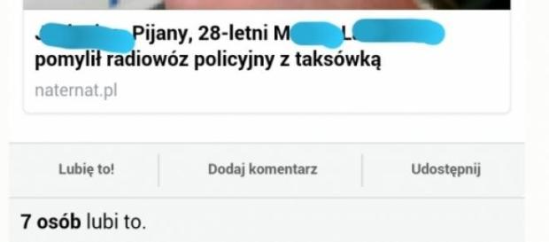 Pijany (...) pomylił radiowóz policyjny z taksówką Pijany (...) pomylił radiowóz policyjny z taksówką