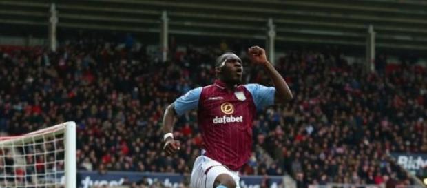 Benteke celebrates scoring Villa's fourth goal Benteke celebrates scoring Villa's fourth goal