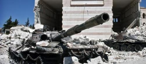 Destroyed tanks in Azaz, Syria
