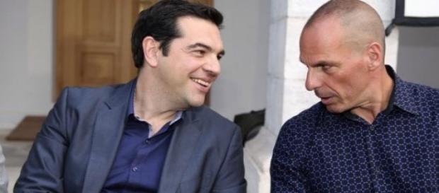Alexis Tsipras and Yanis Varoufakis at an event. Alexis Tsipras and Yanis Varoufakis at an event.