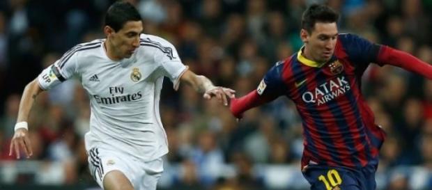 Di María em duelo com Leo Messi Di María em duelo com Leo Messi