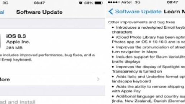 screenshot dell'aggiornamento iOS 8.3