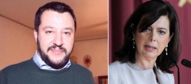 Il segretario della Lega Salvini e la Boldrini Il segretario della Lega Salvini e la Boldrini