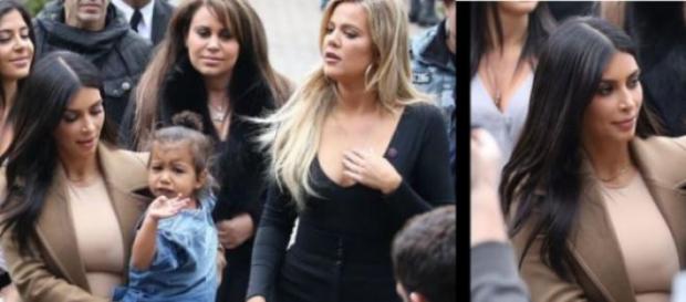 Kim Kardashian com a filha North West e a irmã Kim Kardashian com a filha North West e a irmã