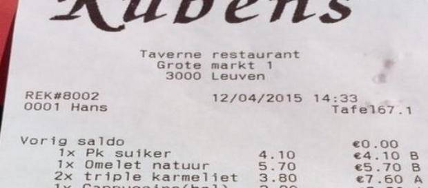 Le ticket du restaurant Rubens à Louvain Le ticket du restaurant Rubens à Louvain