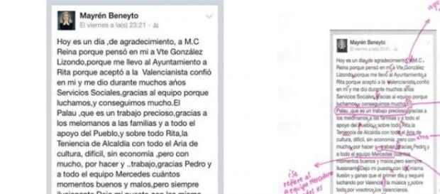 publicación en Facebook de Mayrén Beneyto publicación en Facebook de Mayrén Beneyto
