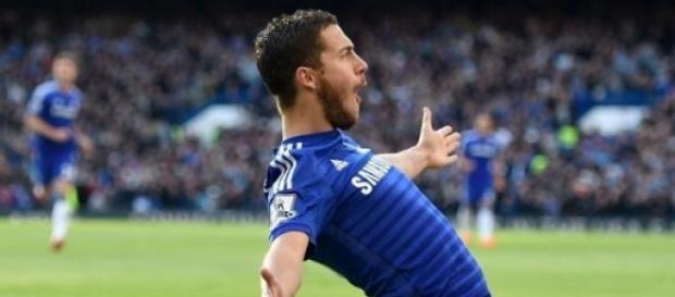 Eden Hazard po strzelonym golu. Eden Hazard po strzelonym golu.