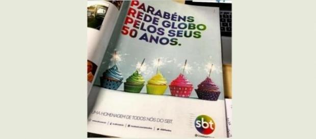 SBT faz propaganda parabenizando TV Globo SBT faz propaganda parabenizando TV Globo