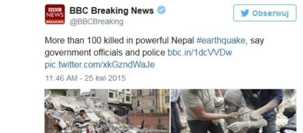 Nepal: trzęsienie ziemi - twitter BBC Nepal: trzęsienie ziemi - twitter BBC