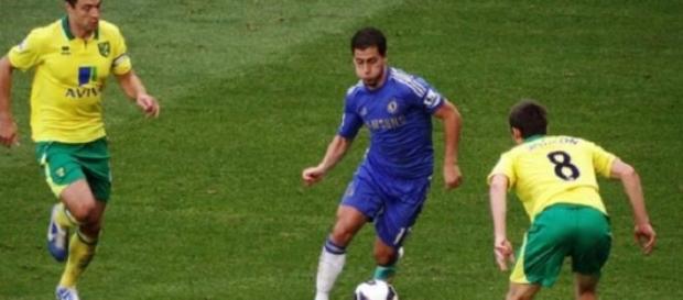 Hazard in action last season against Norwich Hazard in action last season against Norwich