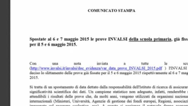 Posticipo prove Invalsi previste il 5 e 6 maggio