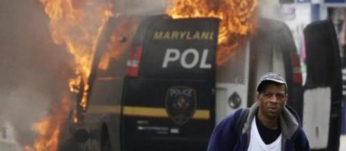 A police van in Baltimore set ablaze  