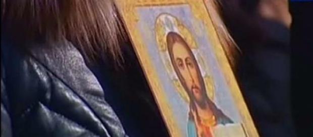 W obronie wiary. Ikona na demonstracji W obronie wiary. Ikona na demonstracji