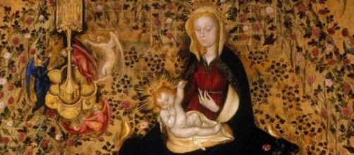 particolare della Madonna del Roseto col bambino 