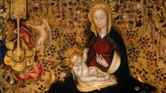 particolare della Madonna del Roseto col bambino 