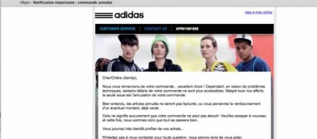 Le mail d'annulation d'Adidas. Le mail d'annulation d'Adidas.