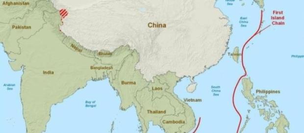 Map of seas China has access to (South China Sea) Map of seas China has access to (South China Sea)
