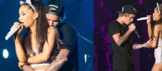 Justin Bieber e Ariana Grande em palco Justin Bieber e Ariana Grande em palco