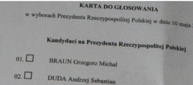 Karta do głosowania, wybory prezydenckie 2015 Karta do głosowania, wybory prezydenckie 2015