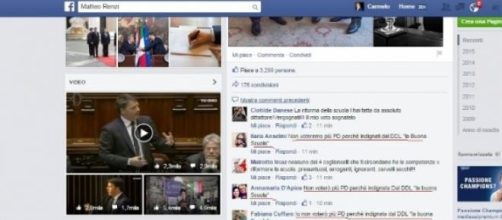 Il profilo Facebook del Premier Matteo Renzi. 