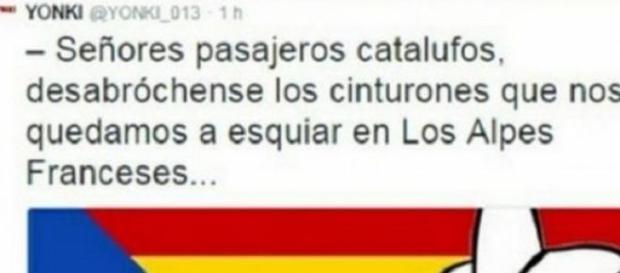Tuit catalanófobo sobre el accidente de avión. Tuit catalanófobo sobre el accidente de avión.