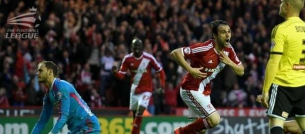 "Kike" García festejando el segundo gol del "Boro" "Kike" García festejando el segundo gol del "Boro"