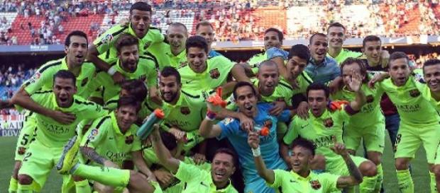 El Barcelona de festejo después del partido El Barcelona de festejo después del partido