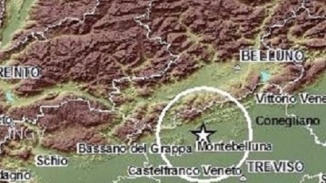 L'epicentro del terremoto in Veneto