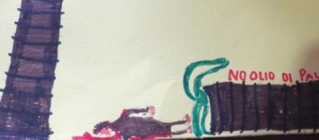 Disegno di un bambino sull'olio di palma Disegno di un bambino sull'olio di palma