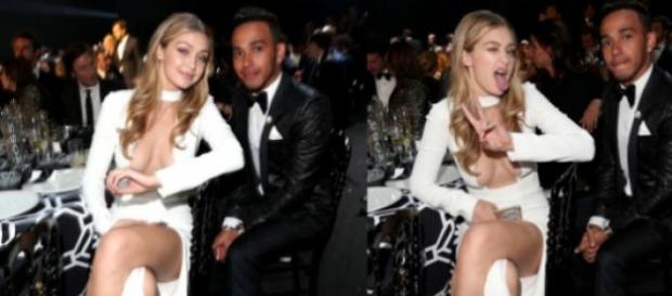 Lewis Hamilton com Gigi Hadid muito animada Lewis Hamilton com Gigi Hadid muito animada