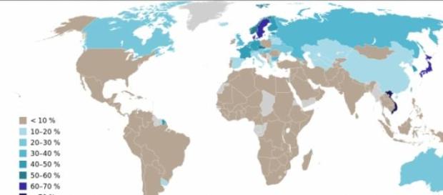 Mapa przedstawiająca ateizm na świecie Mapa przedstawiająca ateizm na świecie