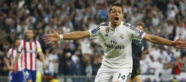 El mexicano celebrando su gol contra el Atleti El mexicano celebrando su gol contra el Atleti
