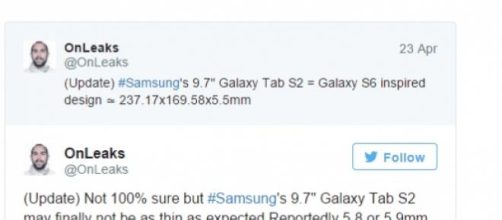 twitter riguardo il presunto Samsung Galaxy tab S2