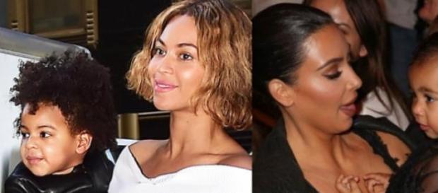 Beyoncé com Blue Ivy e Kim Kardashian com North Beyoncé com Blue Ivy e Kim Kardashian com North