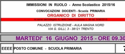 Immissioni in ruolo primaria Trento, convocazioni