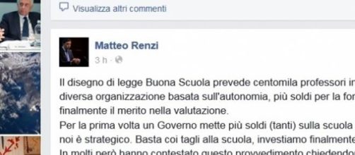 Riforma scuola, post di Renzi su Facebook