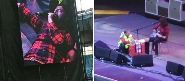 Dave Grohl en pleno concierto con su pierna rota Dave Grohl en pleno concierto con su pierna rota