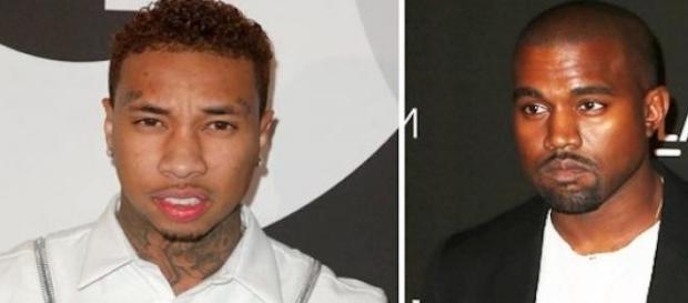 Les rappeurs Tyga et Kanye West. Les rappeurs Tyga et Kanye West.
