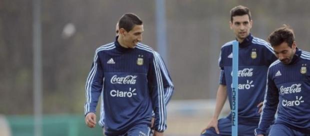 Di María, Pastore y Lavezzi entrenando en Ezeiza Di María, Pastore y Lavezzi entrenando en Ezeiza