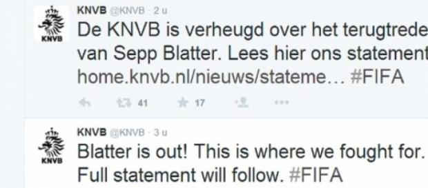 Pierwsza reakcja KNVB na Twitterze Pierwsza reakcja KNVB na Twitterze