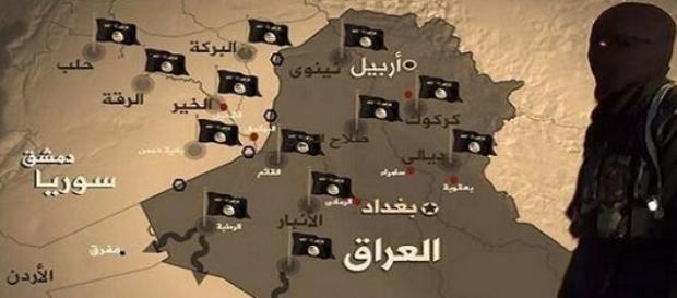 Tereny opanowane i kierunek ekspansji ISIS. Tereny opanowane i kierunek ekspansji ISIS.