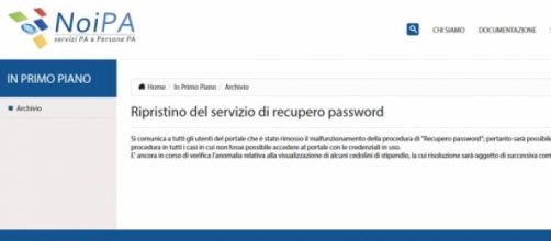 Noipa, avviso recupero password e cedolini online