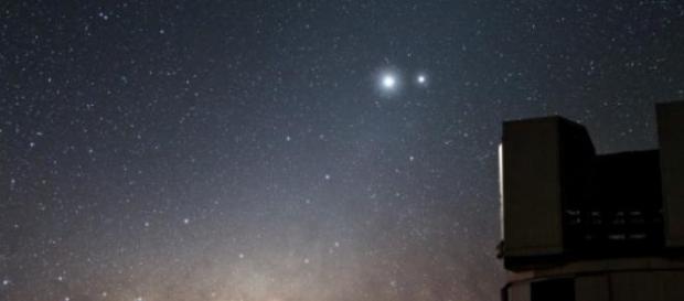 A proximidade dos dois planetas visível a olho nu A proximidade dos dois planetas visível a olho nu