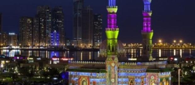 Al-Majaz Moschee, Sharjah Light Festival Al-Majaz Moschee, Sharjah Light Festival